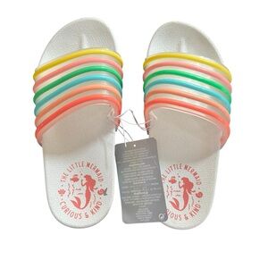 BNWT Disney Parks Little Mermaid Ariel Rainbow Striped Swim Slide Sandals Sz 2/3